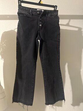 Black Cropped Button-Fly Flare Pants